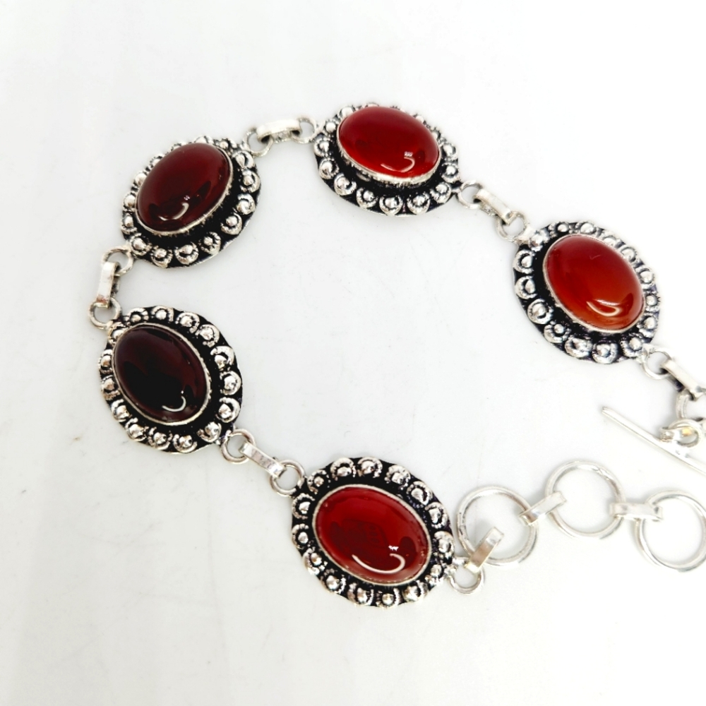 Carnelian Gemstone Handmade Ethnic 925 Silver Plated Bracelet Adjustable Boho
